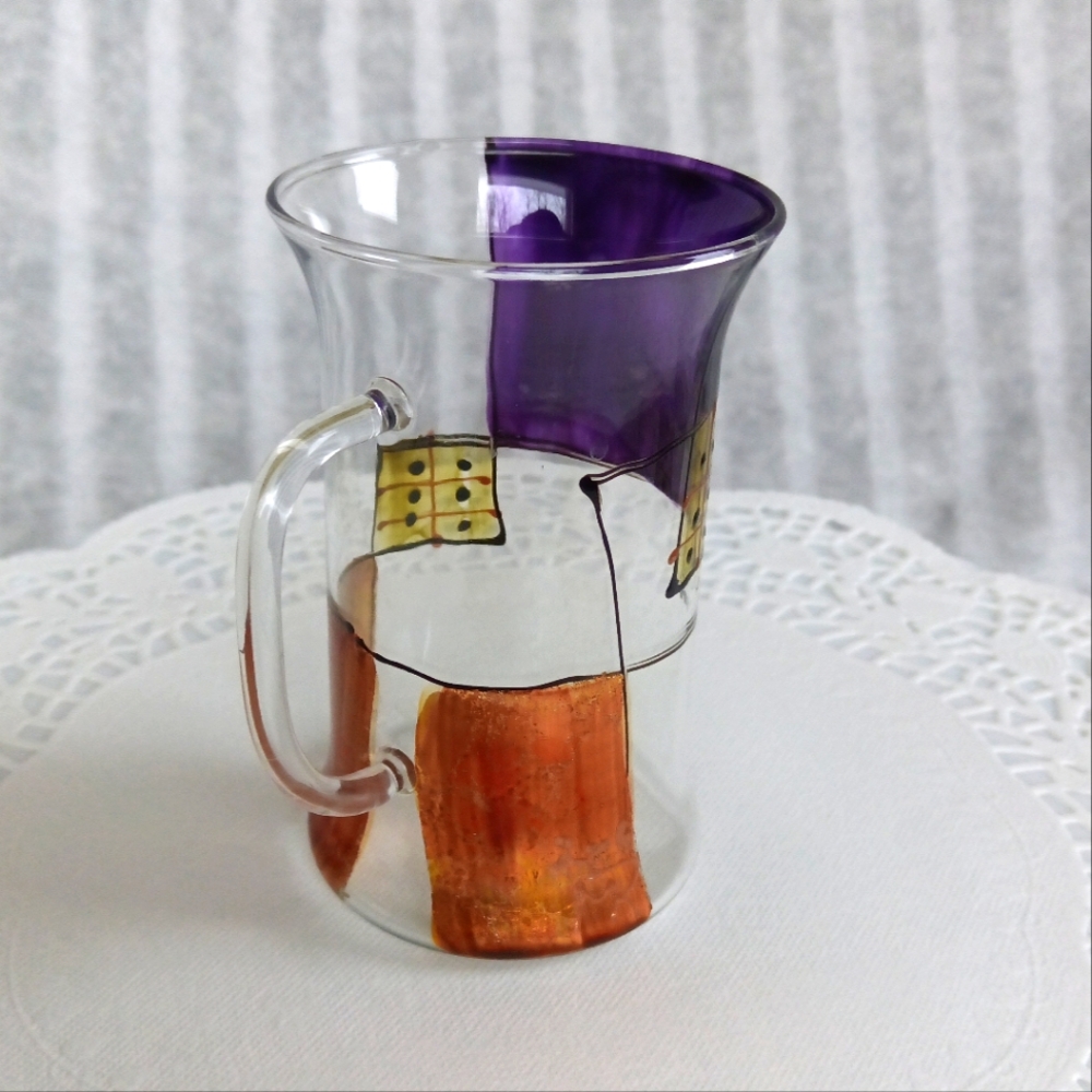 Vintage 4x Irish Coffee Glass Tumblers Hand-Painted Purple & Metallic Gold